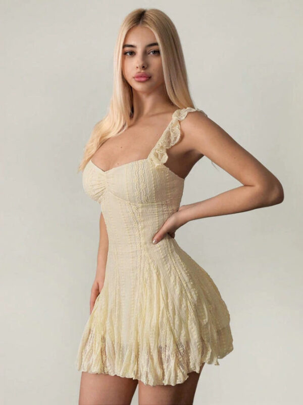 Apricot Lace Patchwork Summer A-Line Dress